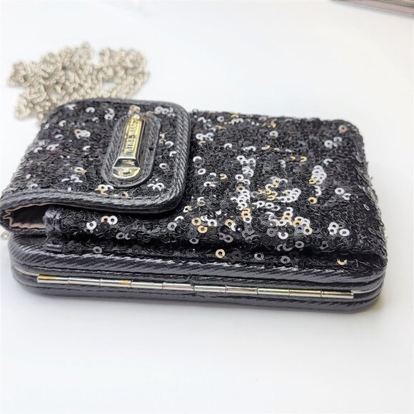 Nine West Black Sequin Crossbody Purse Credit Card Purse Evening Bling Wristlet - Picture 5 of 16